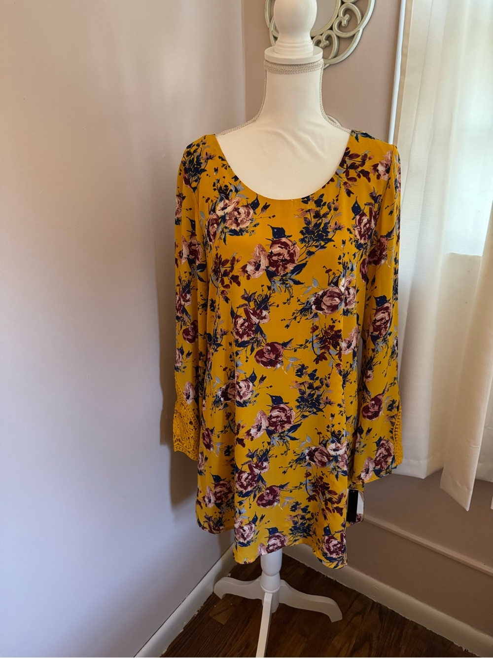 Speechless Mustard Yellow Floral Long Sleeve Dress